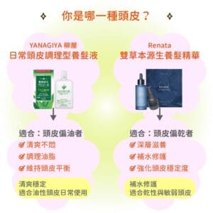 油性頭皮與乾性頭皮養髮選擇 柳屋與Renata差異比較